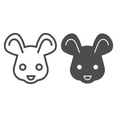 Fare başı çizgisi ve sağlam bir ikon. Şirin kemirgen surat, basit siluet. Hayvanlar için vektör tasarımı konsepti, beyaz arka planda taslak biçim piktogramı, web ve uygulama için kullanım. Eps 10.