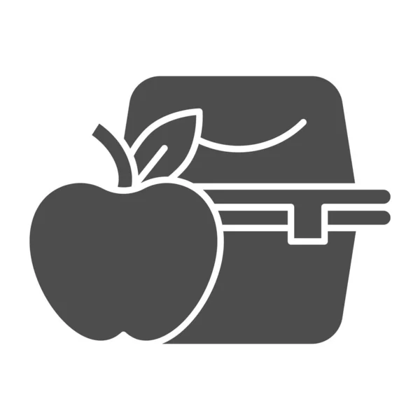 Обідня скринька солідний значок. Яблуко з пластиковою тарілкою з домашньою їжею. Концепція шкільного векторного дизайну, піктограма стилю гліфів на білому тлі . — стоковий вектор