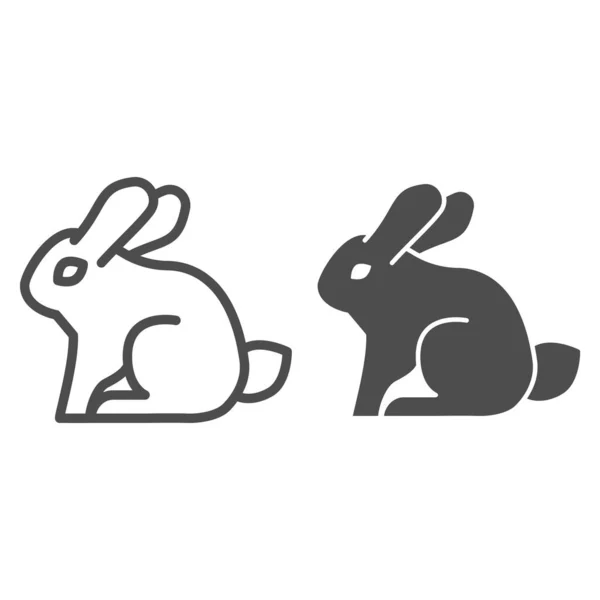 Rabbit line and solid icon. Sitting forest animal, simple silhouette. Animals vector design concept, outline style pictogram on white background, use for web and app. Eps 10. — Stock Vector