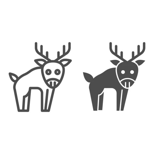 Línea de ciervos e icono sólido. Silueta de animales silvestres con cuernos. Concepto de diseño de vectores de animales, pictograma de estilo de esquema sobre fondo blanco, uso para web y aplicación. Eps 10 . — Vector de stock