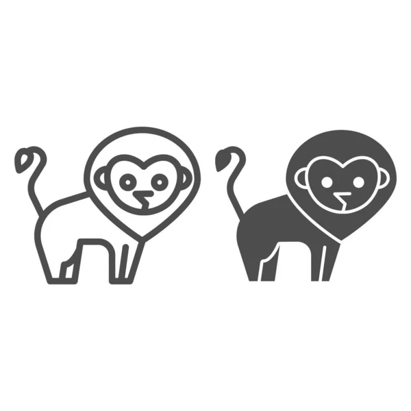 Lion line and solid icon. Minimalistic style silhouette of standing wild nature animal. Animals vector design concept, outline style pictogram on white background, use for web and app. Eps 10. — Stock Vector