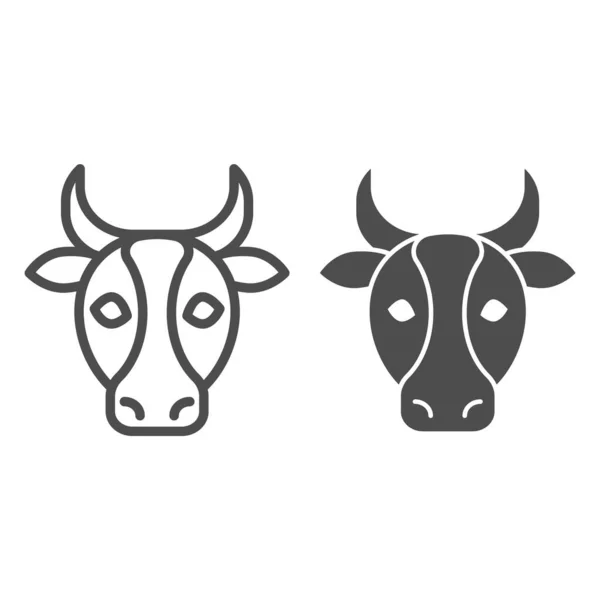 Kráva, čára býčí hlavy a plná ikona. Silueta zvířecí tváře farmy, dívá se na tebe. Animals vektor design koncept, obrys styl piktogram na bílém pozadí, použití pro web a aplikaci. Eps 10. — Stockový vektor