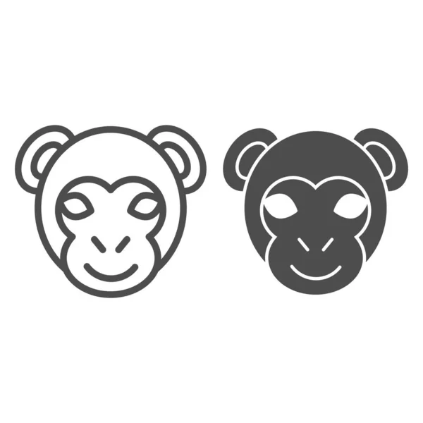 Linha de cabeça de macaco e ícone sólido. Símbolo de rosto de estilo mínimo, pequeno gorila ou chimpanzé. Conceito de design de vetor de animais, pictograma de estilo de esboço em fundo branco, uso para web e aplicativo. Eps 10 . —  Vetores de Stock