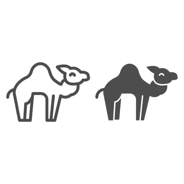 Linha de camelo e ícone sólido. Caravana do deserto silhueta animal. Conceito de design de vetor de animais, pictograma de estilo de esboço em fundo branco, uso para web e aplicativo. Eps 10 . —  Vetores de Stock