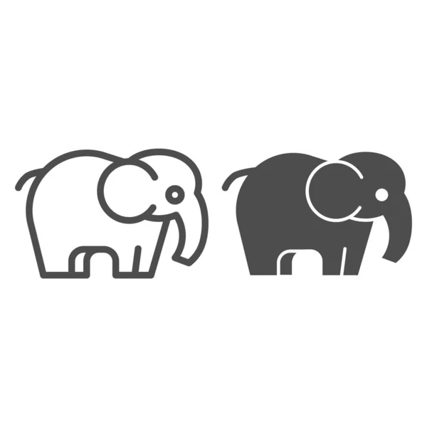 Línea de elefante e icono sólido. Safari de pie animal silueta simple. Concepto de diseño de vectores de animales, pictograma de estilo de esquema sobre fondo blanco, uso para web y aplicación. Eps 10 . — Vector de stock