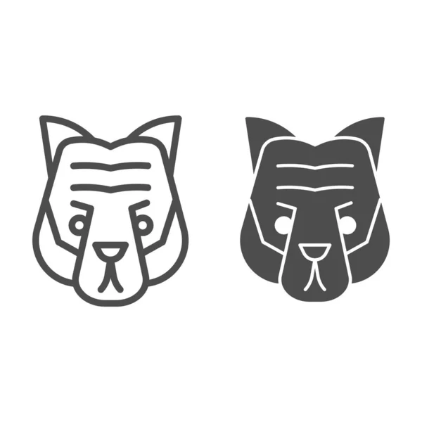 Tijgerkop en stevig icoon. Artistieke mascotte van wild dier gezicht silhouet. Dieren vector ontwerp concept, schema stijl pictogram op witte achtergrond, gebruik voor web en app. Eps 10. — Stockvector