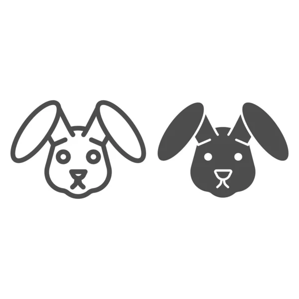 Konijnenkop en stevig icoon. Pasen konijn, schattig dier gezicht eenvoudig silhouet. Dieren vector ontwerp concept, schema stijl pictogram op witte achtergrond, gebruik voor web en app. Eps 10. — Stockvector