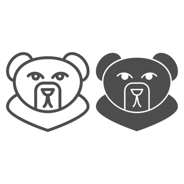 Ligne de tête de l'ours forestier et icône solide. Animal sauvage, grizzli, silhouette simple. Concept de conception vectorielle des animaux, pictogramme de style contour sur fond blanc, utilisation pour le web et l'application. Eps 10 . — Image vectorielle