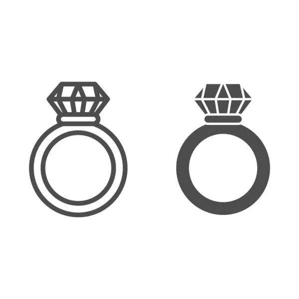 Linha de anel de rubi e ícone de glifo. Anel com ilustração de vetor de gema isolado em branco. Design de estilo de esboço de jóias, projetado para web e aplicativo. Eps 10 . — Vetor de Stock