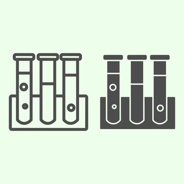 Test tubes line and solid icon. Laboratory equipment flask with fluid outline style pictogram on white background. Chemistry and medicine signs for mobile concept and web design. Vector graphics. — Stock Vector