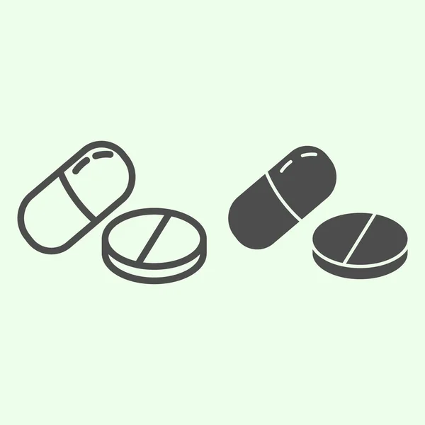 Medizinlinie und solides Symbol. Pille und Kapsel umreißen ein Piktogramm auf weißem Hintergrund. Gesundheitsapotheke Medikament oder Tablet-Symbol für mobiles Konzept und Web-Design. Vektorgrafik. — Stockvektor