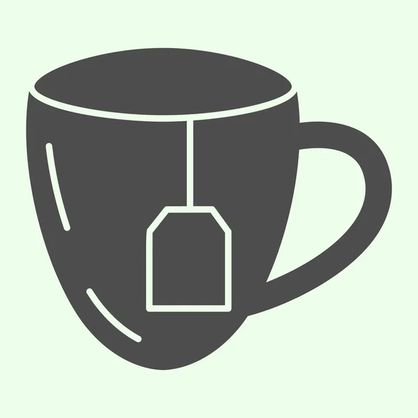 점심 시간깨지는 고체 아이콘. 차 한잔에는 차 백 글 리프 스타일의 피토 그램 이 흰색 배경에 있다. 모바일 컨셉 과 웹 디자인을 위한 비즈니스 점심. 벡터 그래픽. — 스톡 벡터