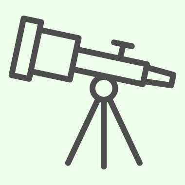 Teleskop hattı simgesi. Astronomi teleskopları beyaz arkaplanda araç anahatlarını gözlemler. Evren ve güneş sistemi gezici konsept ve web tasarımı için araştırma yapıyor. Vektör grafikleri.