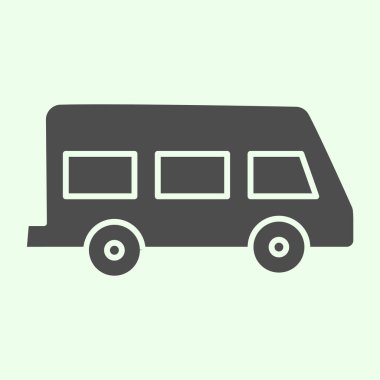 Okul servisi simgesi. Beyaz zemin üzerinde Retro minivan ya da minibus glyph tarzı pictogram. Mobil konsept ve web tasarımı için öğrenci ya da öğrenci taşımacılığı okul minibüsü. Vektör grafikleri.