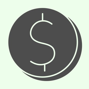 Madeni para sağlam bir ikon. Beyaz arka planda dolar sembolü olan bozuk para resmi. Mobil konsept ve web tasarımı için finans ve para tabelaları. Vektör grafikleri.