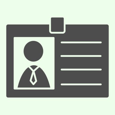 Katı bir simge. Beyaz arkaplanda resim kabartması olan kişisel çalışan kimliği. Mobil konsept ve web tasarımı için avatarlı kimlik kartı. Vektör grafikleri.