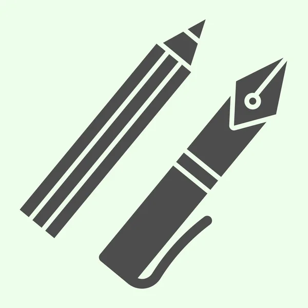Ink pen solid icon. Office supplies with fountain pen and pencil glyph style pictogram on white background. Education and school signs for mobile concept and web design. Vector graphics. — Stock Vector