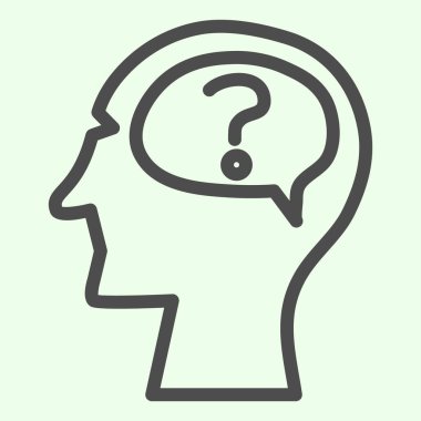 Fikir çizgisi simgesi. Fikir sahibi insan kafası beyaz arka planda ana hatlı resim çizgisi şeklinde. Mobil konsept ve web tasarımı için tasarım, yaratıcılık ve yenilik işaretlerini düşünün. Vektör grafikleri.