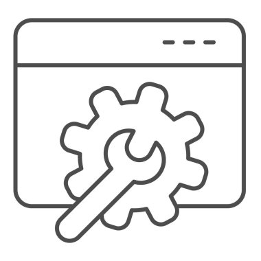 Vitesli pencere ve anahtar ince çizgi simgesi. Web uygulama kontrol ayarları sembolü, beyaz arkaplanda taslak biçiminde pictogram. Mobil konsept ve web tasarımı için tarayıcı işareti. Vektör grafikleri.