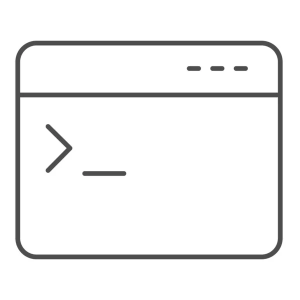 プログラムコンソールの細い線のアイコン。アプリケーションコマンド入力ウィンドウのシンボル、白い背景にアウトラインスタイルのピクトグラム。モバイルコンセプトとウェブデザインのためのブラウザ項目記号。ベクトルグラフィックス. — ストックベクタ