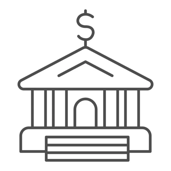 Bank Thin Line Icon. Finanzgebäude und Dollarsymbol, Umrisspiktogramm auf weißem Hintergrund. Geldzeichen für mobiles Konzept und Webdesign. Vektorgrafik. — Stockvektor