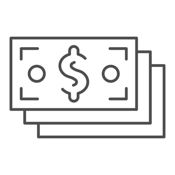 Billets en dollars icône de ligne mince. Monnaie, économies en espèces, pile de billets de papier symbole, pictogramme de style contour sur fond blanc. Signe d'argent pour concept mobile et web design. Graphiques vectoriels . — Image vectorielle