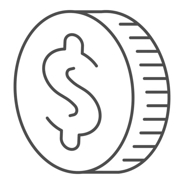 Mynt kontanter tunn linje ikon. En dollar valuta, dime bit av besparingar symbol, skissera stil piktogram på vit bakgrund. Pengar tecken för mobila koncept och webbdesign. Vektorgrafik. — Stock vektor