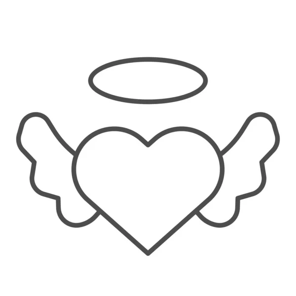 Άγγελος καρδιά με φτερά λεπτή γραμμή εικονίδιο. Αγγελική αγάπη, φτερωτό σχήμα και φωτοστέφανο σύμβολο, περίγραμμα στυλ εικονόγραμμα σε λευκό. Ημέρα του Αγίου Βαλεντίνου σημάδι στοιχείο για την έννοια του κινητού ή web design. Διανυσματικά γραφικά. — Διανυσματικό Αρχείο