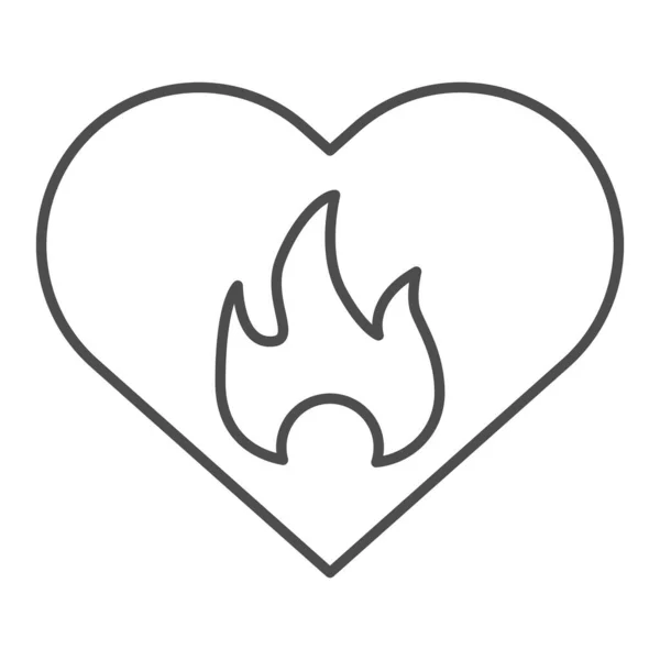 Horké milující srdce a plamen tenké čáry ikony. Abstraktní tvar srdce se symbolem ohně, obrys piktogram na bílém pozadí. Vztah znamení pro mobilní koncept a nebo design. Vektorová grafika. — Stockový vektor