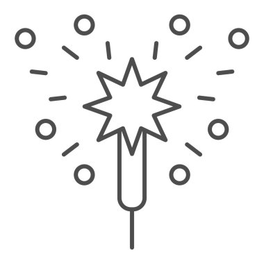 Bengal ateş ince çizgi ikonu. Parti kutlamaları ışık parlatıcısı sembolü, beyaz arka planda ana hatlı resim. Mobil konsept ve web tasarımı için tatil ögesi işareti. Vektör grafikleri.