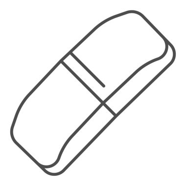 Silgi ince çizgi simgesi. Lastik bant sembolü, beyaz arkaplanda ana hatlı resim. Mobil konsept ve web tasarımı için okul ya da kırtasiye öğesi işareti. Vektör grafikleri.