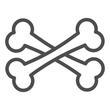 Çapraz kemik çizgisi simgesi. İki çapraz kemik. Cadılar Bayramı parti vektör tasarımı konsepti, beyaz arkaplanda taslak biçim piktogramı.