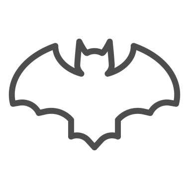 Yarasa çizgisi simgesi. Gece uçan siyah fare silueti. Cadılar Bayramı parti vektör tasarımı konsepti, beyaz arkaplanda taslak biçim piktogramı.