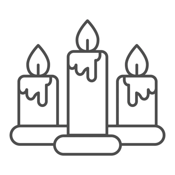 Velas icono de línea delgada. Tres símbolo de vela ardiente, pictograma de estilo de contorno sobre fondo blanco. Señal navideña para concepto móvil y diseño web. Gráficos vectoriales . — Vector de stock