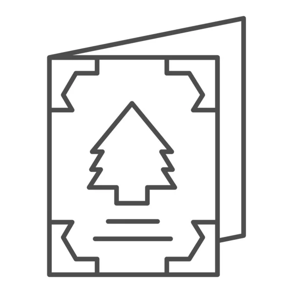 Üdvözlőlap fenyőfa vékony vonalú ikonnal. Meghívó képeslap szimbólum, körvonalazott stílusú piktogram fehér háttérrel. Karácsonyi ünnepi elem jel mobil koncepció vagy web design. Vektorgrafika. — Stock Vector