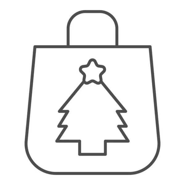 Kış alışveriş paketi ince çizgi simgesi. Ağaç sembollü hediyeler için çanta, beyaz arkaplanda ana hatlı resim. Mobil konsept ve web tasarımı için Noel tabelası. Vektör grafikleri. — Stok Vektör