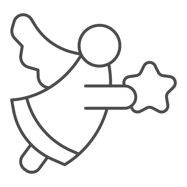 Άγγελος με αστέρι λεπτή γραμμή εικονίδιο. Ιερό flying man με φτερό διακόσμηση σύμβολο, περίγραμμα στυλ εικονόγραμμα σε λευκό φόντο. Χριστουγεννιάτικη πινακίδα διακοπών για το κινητό έννοια ή web design. Διανυσματικά γραφικά. — Διανυσματικό Αρχείο