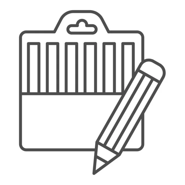 Crayon et boîte fine icône de ligne. Pensils cas et un seul symbole, pictogramme de style contour sur fond blanc. Panneau scolaire ou de papeterie pour concept mobile et web design. Graphiques vectoriels . — Image vectorielle