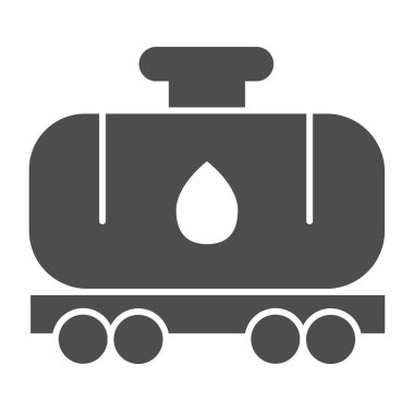 Tank vagonu sağlam ikon. Kimyasal yakıt vagonu. Petrol endüstrisi vektör tasarımı konsepti, beyaz arkaplanda glyph biçimi pictogram.