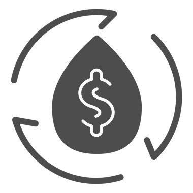 Dolar işareti ve sağlam oklarla bırak. Benzin ya da yakıt fiyatıyla şekillendirilmiş. Petrol endüstrisi vektör tasarımı konsepti, beyaz arkaplanda glyph biçimi pictogram.