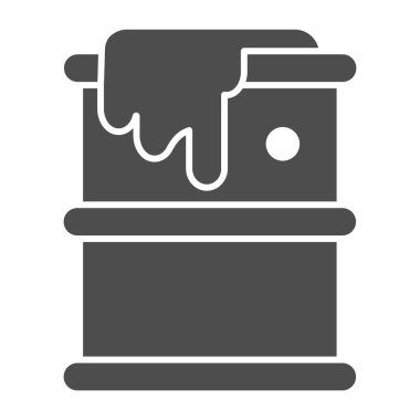 Yakıt varili simgesi. Kimyasal metal kutuları sızdırıyor, varilleri düşürüyor. Petrol endüstrisi vektör tasarımı konsepti, beyaz arkaplanda glyph biçimi pictogram.