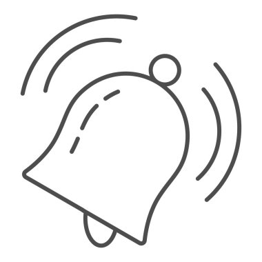 Zil ince çizgi ikonu. Zil çaldı, sabah alarmı çaldı. Okul vektör tasarımı konsepti, beyaz arkaplan üzerinde ana hatlı resim grafiği.