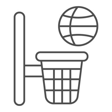 Basketbol potası ve ince çizgi ikonu. Sayı potada. Beden eğitimi vektör tasarımı konsepti, beyaz arkaplan üzerinde ana hatlı biçim pictogramı.