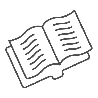 Eğitimsel not defteri, ince çizgi simgesi açıldı. Egzersiz kitabı ya da dergi. Edebiyat konusu vektör tasarımı konsepti, beyaz arkaplanda taslak biçim piktogramı.