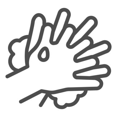 El yıkama kılavuzu simgesi. Beyaz arkaplanda, parmakların arasında resim çizimi düzgün bir şekilde temiz. Gezici konsept ve web tasarımı için koronavirüsü yayılmasını engelle. Vektör grafikleri.