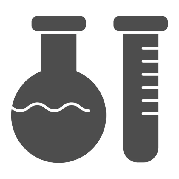 Χημικές εργαστηριακές φιάλες στερεό εικονίδιο. Γυάλινες δοκιμαστικές λυχνίες. Εικόνα διανυσματικού σχεδιασμού θέματος χημείας, εικονόγραμμα στυλ glyph σε λευκό φόντο. — Διανυσματικό Αρχείο