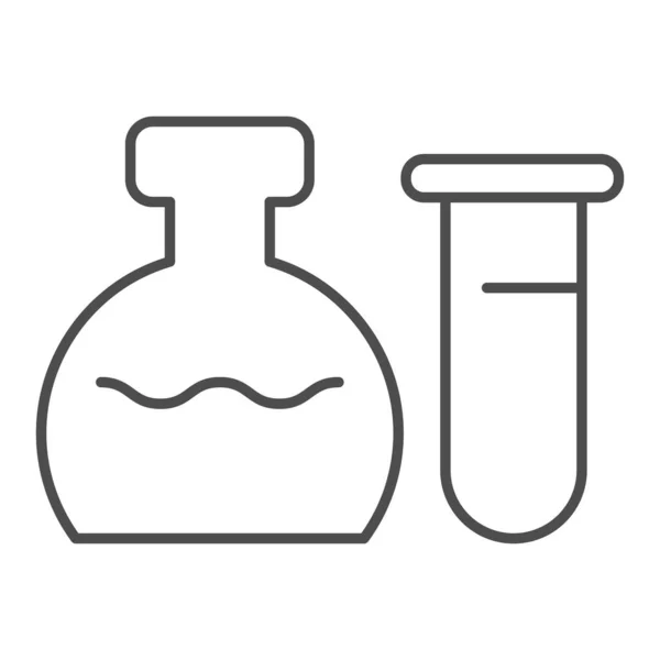 Chemiekolben und Messgerät können eine dünne Linie bilden. Reagenzgläser, Laborgeräte. Chemie-Vektor-Designkonzept, Umrissstil-Piktogramm auf weißem Hintergrund. — Stockvektor