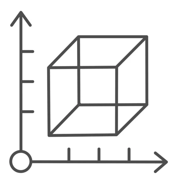 Cube and coordinates system thin line icon. Isometric drawing slide. Geometry subject vector design concept, outline style pictogram on white background. — Stock Vector