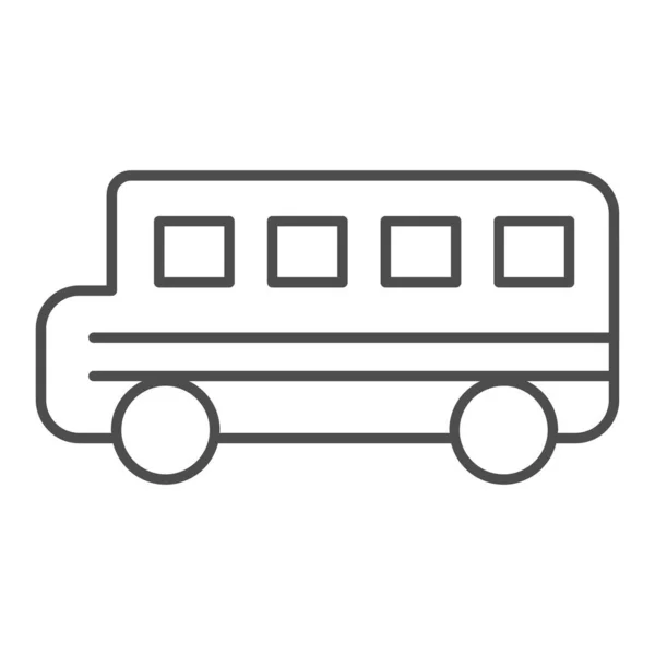 Icono de línea delgada de autobús escolar. Señal de transporte público. Concepto de diseño de vectores de transporte, pictograma de estilo de esquema sobre fondo blanco . — Vector de stock