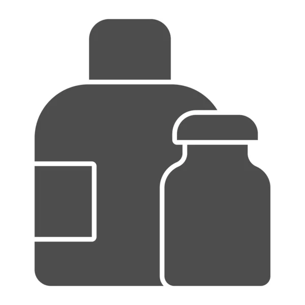 물병의 단단 한 아이콘. 액체를 담는 의약품 포장 용기. 플라스틱 제품 디자인 개념, 즉 흰색 배경의 글 리프 스타일 픽 토 그램은 웹 과 앱에 사용 된다. Eps 10. — 스톡 벡터